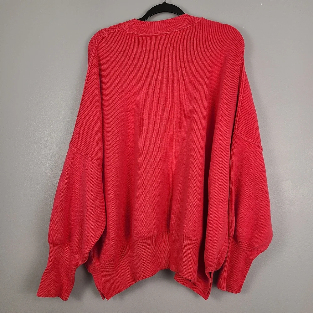 Free People Easy Street Oversized Bright Hot Pink Pullover Crewneck Sweater XL - Picture 8 of 11